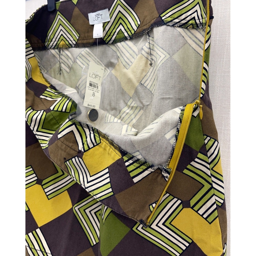 Ann Taylor LOFT Brown Green Geometric Print Mini Skirt Size 8 Retro Mod Cotton - Picture 3 of 7